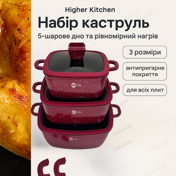 Набор кастрюль 6 предметов квадратных 3л 5л 7 л литой алюминий антипригарное покрытие для индукции красный