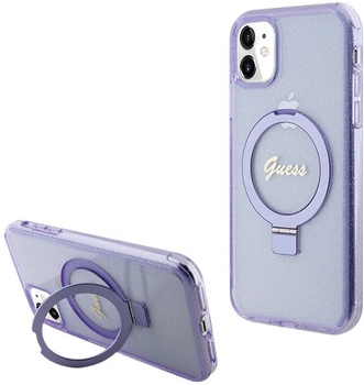 Etui plecki Guess Ring Stand Script Glitter MagSafe do Apple iPhone 11 Purple (GUHMN61HRSGSU)