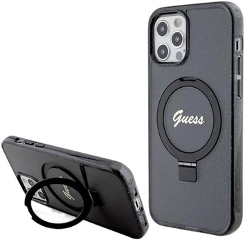 Etui plecki Guess Ring Stand Script Glitter MagSafe do Apple iPhone 12 / 12 Pro Black (GUHMP12MHRSGSK)