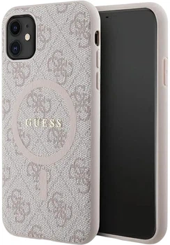 Панель Guess 4G Collection Leather Metal Logo MagSafe для Apple iPhone 11 Pink (GUHMN61G4GFRP)