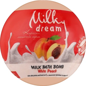 Бомбочка для ванн Milky Dream Белый персик с молочными протеинами 100г