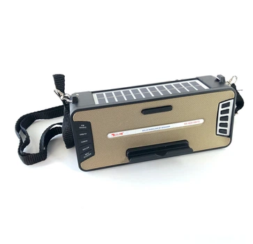 Радиоприемник FM Golon RX-S2618BTS с солнечной панелью на аккумуляторе с Bluetooth с фонариком разъем флешки Gold