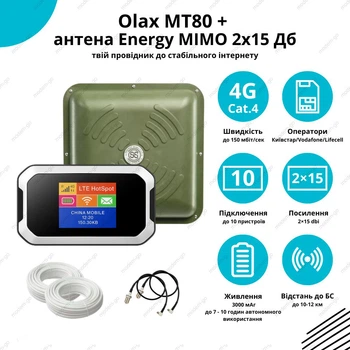 4G LTE комплект WIFI роутер Olax MT80 и антенна Energy MIMO 15 Дб (1700-2700 МГц)