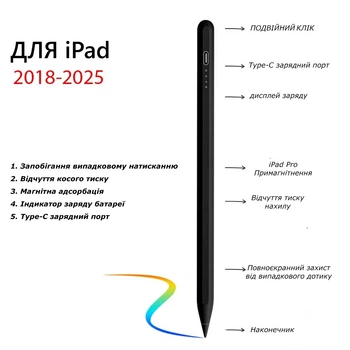 Стилус для планшета Apple iPad A16 Air 11 5 4 Pro 11th 13 12.9 M4 M3 M2 SK Active Magnetic Black