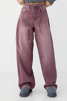 Кольорові джинси Baggy на зав'язках колір бордо розмір 38 FL_002836