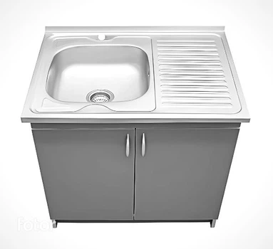 Тумба кухонная Антрацит с накладной мойкой 80×60 см (0,6 мм) левая чаша сифон