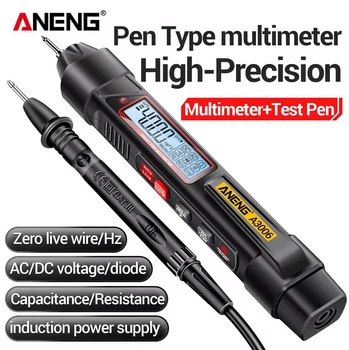 Мультиметр ANENG A3006 | 4000 Counts | Мультиметр-ручка True RMS | AC/DC вольтметр, омметр, частотомер, тестер ноль/фаза | Черный