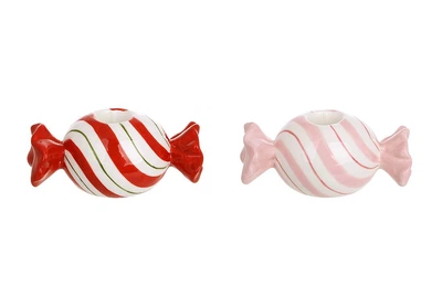 Набір (2 шт) керамічних підсвічників Candy (свічки D24 мм), 12*6.4*5.1см, 834-432 Червоний/Рожевий