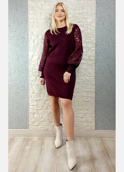 Сукня міді з мереживними рукавами вишнева Di classe L-XL 19-0126