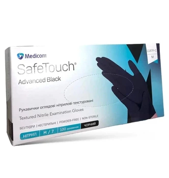 Нитриловые перчатки Medicom SafeTouch Advanced Black без пудры текстурированные размер M (100 шт)