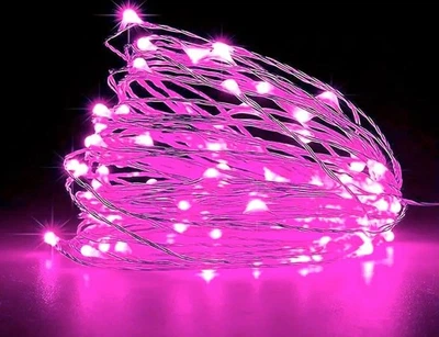 Гирлянда роса нить на батарейках 2 м 20 Led розовая