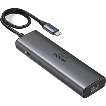 USB-хаб Ugreen CM512 USB 3.2 Type-C to 2xUSB-A 3.2/USB-C 3.2/HDMI/RJ45/ PD 100W Grey (45000)