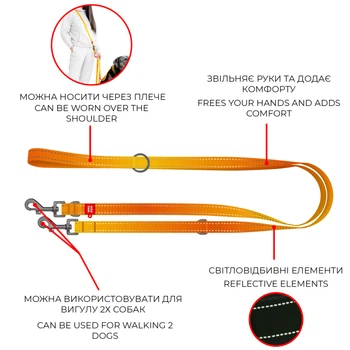 Поводок-перестежка для собак WAUDOG Nylon Mono, светоотражающий, светоотражающий, оранжевый, размер M, 300 см, 20 мм (46484)