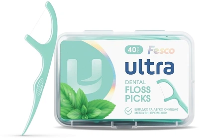 Зубна нитка з тримачем, 40 шт - Fesco Ultra Dental Floss Picks 40шт (1312545-195816384-2)