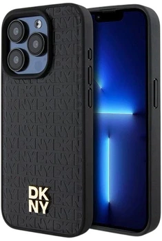 Etui DKNY Leather Monogram Pattern Metal Logo MagSafe do Apple iPhone 15 Pro Black (3666339261535)