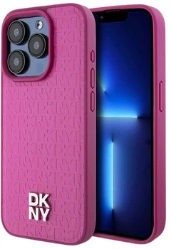 Etui DKNY Leather Monogram Pattern Metal Logo MagSafe do Apple iPhone 15 Pro Pink (3666339261955)