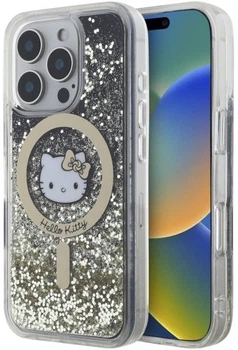 Панель Hello Kitty Liquid Glitter Fever MagSafe для Apple iPhone 16 Pro Max Black Gold (HKHMP16XLGDIK)