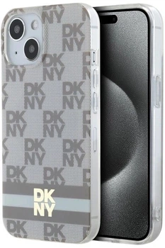 Etui DKNY IML Checkered Mono Pattern & Printed Stripes MagSafe do Apple iPhone 15 Plus / 14 Plus Beige (3666339269500)