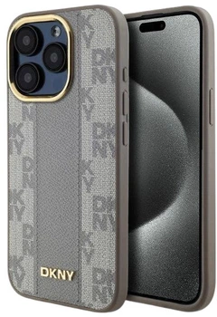 Панель DKNY Leather Checkered Mono Pattern MagSafe для Apple iPhone 15 Pro Max Beige (3666339260002)