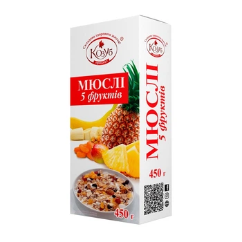 Мюслі 5 фруктів миттєвого приготування Козуб продукт 450 г (4820094533293)