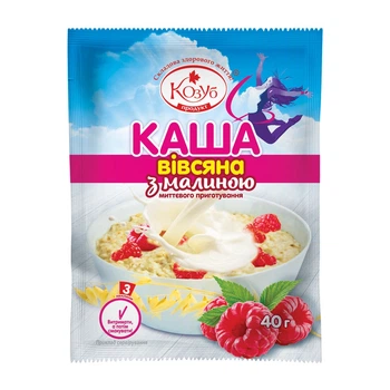 Каша вівсяна з малиною миттєвого приготування Козуб продукт 40 г (4820094536287)