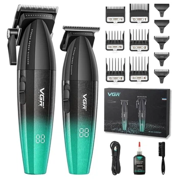 Набор для стрижки VGR 2 в 1 V-640 GREEN, аккумуляторная машинка для стрижки и триммер
