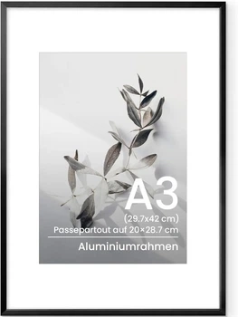 Алюминиевая рамка A3 со стеклом A3 (29.7×42 см) - закаленное стекло + алюминиевый корпус, вертикально/горизонтально, черная