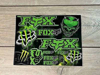 Наклейки Monster Energy FOX пак наклейок вінілових для Мото скутер мопед . Цвет зелёный
