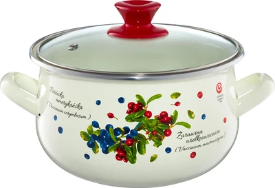 Каструля Emalia Olkusz Borówka емальована з кришкою Біло-червона 16 см 2.2 л (5904134230256)