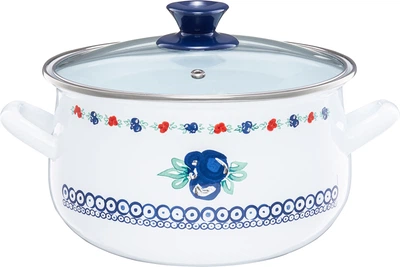 Каструля Emalia Olkusz Kalina емальована з кришкою Біло-синя 20 см 3.8 л (5904134611321)
