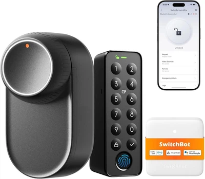 Умный замок SwitchBot Lock Ultra + Keypad Touch (Fingerprint), Euro, Matter, WiFi, Premium