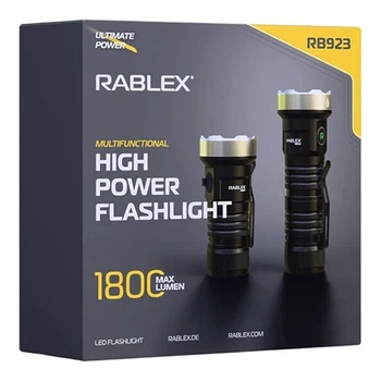 Багатофункціональний LED ліхтар RABLEX RB923 1800LM з УФ-світлом, зумом, магнітом та USB-C зарядкою для туризму, кемпінгу та професійного використання