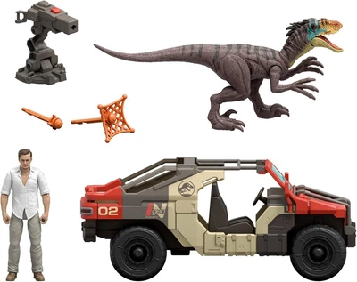 Игровой набор машинка с динозавром Mattel Jurassic World Launch N Battle Truck Martin Krebs Figure Raptor