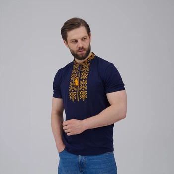 Чоловіча футболка з вишивкою Тризуб на синьому 3XL