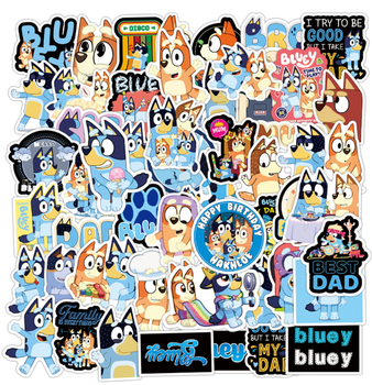 Набір наклейок Bluey Блуї мультфільм Бінго стікери 50 штук стікерпак стікербомбінг на авто телефон ноутбук самокат гаджети (SVS)