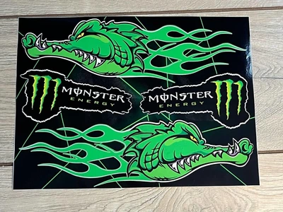 Наклейки Monster Energy Crocodile Крокодил Дракон пак наклейок вінілових для Мото скутер мопед . Цвет зеленый