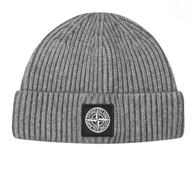 Шапка-бини Stone Island серая, One size (универсальный размер), Унисекс.
