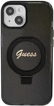 Etui plecki Guess Ring Stand Script Glitter MagSafe do Apple iPhone 15/14/13 Black (3666339156329)