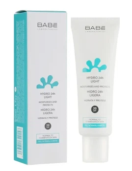 Легкий крем для лица 24 часа увлажнения и защиты SPF 20 Babe Laboratorios hydro 24h light moisturises and protects 50 мл