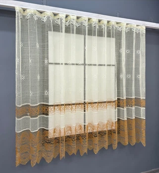 Тюль сетка VR-Textil Juli № 612т Арка на кухню цвет молочный с коричневым 200х150 см (53-0134)