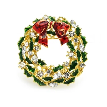 Брошь женская BROCHE бижутерия Рождественский венок разноцветная BRBF113672
