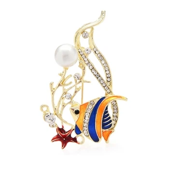 Брошь женская BROCHE бижутерия Море Рыбка золотистая BRBF113444