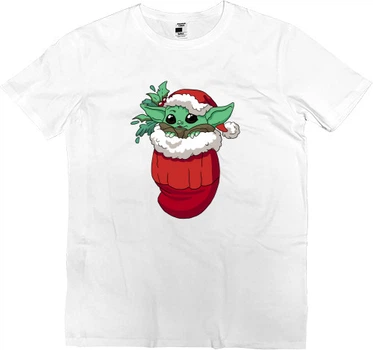 Футболка Преміум Чоловіча Christmas Baby Yoda Розмір L Білий