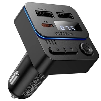 FM-трансмітер модулятор BOROFONE BC60 Hero 2USB/Type-C BTV5.4 35W швидке автомобильне зарядне для телефону з дисплеєм Чорний