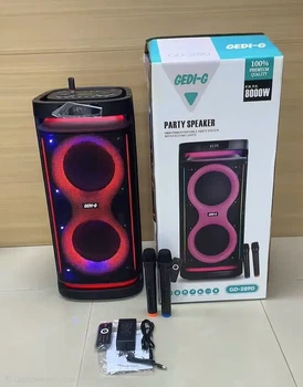 Портативна Bluetooth колонка акустична 8000 Вт Gedi GD-2890 2 бездротові мікрофони 2×8″ низькочастотні та 3″ високочастотні динаміки 403*390*937 мм. Чорний