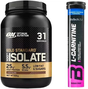Zestaw Białko Optimum Nutrition Gold Standard 100% Isolate 930 g Chocolate (5060469987538) + Spalacz tłuszczu Biotech L-Carnitine 500 mg 20 tabletek Blueberry-Raspberry (5999076215782)