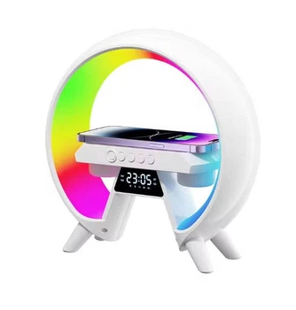 Світильник RGB Колонка Bluetooth 24 см Бездротова Зарядка Годинник Будильник Білий