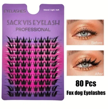 Накладные ресницы кластерные Sackvis Eyelash Professional с эффектом Лисьих глаз аниме 80 шт
