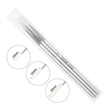 Набор тонких кисточек лайнеров для маникюра Kolinsky Brush 3 шт