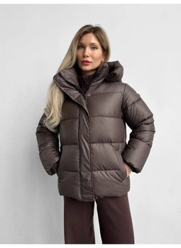 Пуховик жіночий класичний зі знімним капюшоном силіконовий Modern Boutique шоколадний, S ПУХ096/5